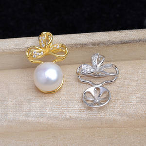 Base de Plata 925 para Joyería de Perlas DIY JG5884, Colgante de Trébol de Cuatro Hojas con Base Vacía Chapada en Oro de 3 mm y Corrector - Product Image 1