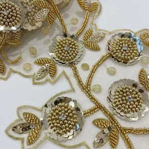 Trang Trí Ren Hoa Thêu Đám Cưới Sáng Bóng Viền Hạt Kim Sa Bán Sỉ - Product Image 3