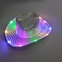 Cappello da Cowboy con Luci LED Lampeggianti per Halloween, Natale, Festival, Costume Lampeggiante per Carnevale, Mardi Gras, Cappello con Paillettes