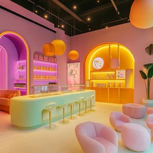 Design d'intérieur personnalisé tendance pour les magasins de yaourt et de crème glacée, <span class=keywords><strong>vitrine</strong></span> de magasin de rue, mobilier <span class=keywords><strong>LED</strong></span> pour la décoration de magasins de crème glacée rose - Product Image 1