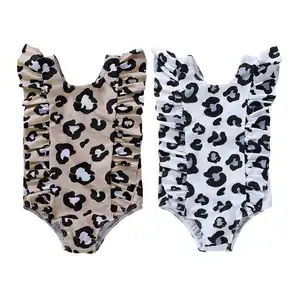 Beachwear Boutique Baby Girl One- Piece Swimwear Leopard Print Ruffles Baby Girls Swimsuit Children Beachsuit Beachwear