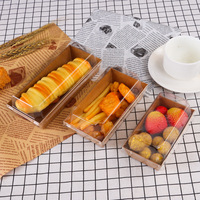 Boîte alimentaire carrée jetable en matériaux recyclés pour emballage à emporter, sushi, traiteur, en papier kraft avec couvercle en plastique transparent