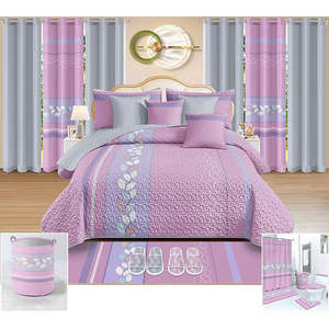 Precio barato de fábrica, gran oferta, colchas, 25 piezas acolchadas en stock, juego de funda de <span class=keywords><strong>cama</strong></span>, funda impresa con cortinas a juego, tamaño Queen King - Product Image 4