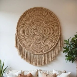 Natural Handmade Rattan <b>Wall</b> <b>Hanging</b> Decorative Plate with Fringe <b>Boho</b> Style - Product Image 1