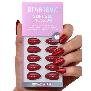 BTArtbox - Uñas Postizas Cortas de Gel Suave con Forma de Almendra, con Pegamento, Hechas a Mano, con Purpurina Roja, Efecto Ojo de Gato, Kit de Uñas Artificiales - Product Image 1