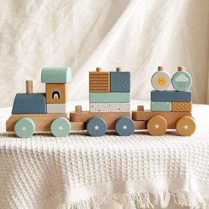 Train en bois style Instagram, thème coucher de soleil, blocs de construction en bois de hêtre de grande taille, jouet éducatif, fonctionnant sur piles électriques - Product Image 3