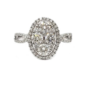 Usine directe brillant de qualité supérieure mode 18k or blanc massif véritable diamant naturel ovale détaillé cluster anneaux pour les femmes cadeau - Product Image 1