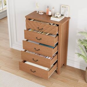 Armoire haute à 5 tiroirs avec portes géométriques en <span class=keywords><strong>patchwork</strong></span> sur le dessus, coffre de rangement vintage avec poignée en métal - Product Image 3