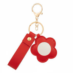 Flower-Shaped PU Leather Make-up <b>Mirror</b> with Keychain Swivel Single-Sided Travel Slim Design - Product Image 4
