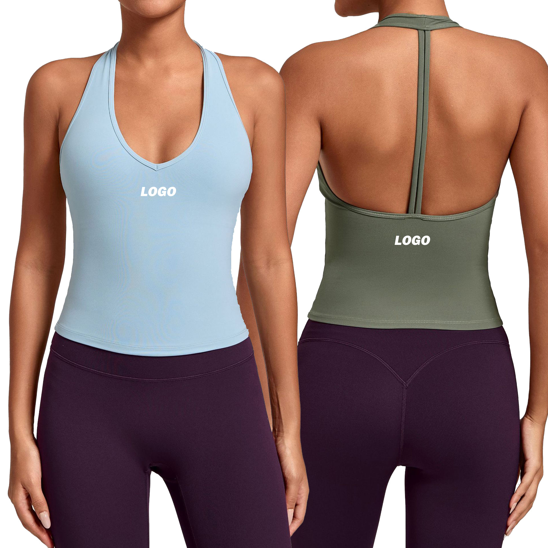 Custom Women's Quick-Dry Halter Neck Active Wear Sleeveless Running Fitness Sportswear with Removable Padded Support Yoga Top