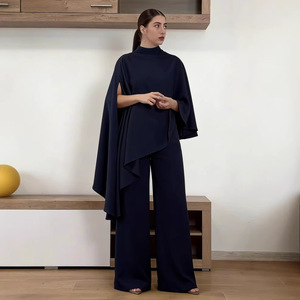 Completo Elegante Satinato Stile Europeo e Americano per Donna, Top a Maniche Lunghe Irregolare e Pantaloni a Gamba Larga, Abito Modesto Musulmano per Business Casual - Product Image 3