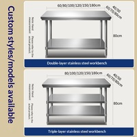 Table de travail amovible à trois niveaux en acier inoxydable avec armoire, comptoir de préparation pour restaurant et cuisine, emballage