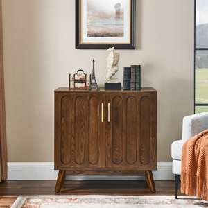 Mid Century Modern Fluted <b>Sideboard</b> Cabinet Walnut Solid Wood <b>Legs</b> Storage Buffet Cabinet - Product Image 3