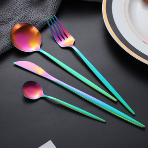 Stainless Steel Cutlery Set Polished Round Spoon Coffee Spoon Western Steak Knife Fork Durable Solid Color Adult Use - Product Image 4