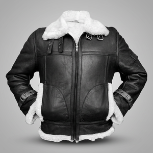 Chaqueta de Cuero Genuino Negro para Hombre con Forro de Piel Sintética, Estilo Motero, Resistente al Viento, Cálida para Invierno, con Cierre de Cremallera - Product Image 2