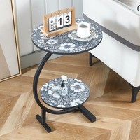 Mesa de té circular de doble capa de Arte Moderno, mesa de sofá cama lateral pequeña, muebles portátiles y duraderos para el hogar y la sala de estar