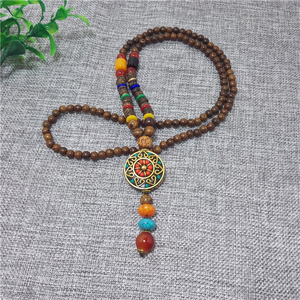 Fatti a mano Mala Buddista Perline di Legno Del Pendente Della Collana Etnica di Pesce Corno Collana di Dichiarazione A Lungo Per Le Donne Degli Uomini Gioielli Nepal - Product Image 6
