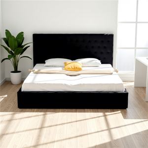 Modern Tasarım Süper King Boy Düğmeli Siyah Keten Kumaş Döşemeli Gazlı Yükseltmeli Sandıklı Karyola - Product Image 2