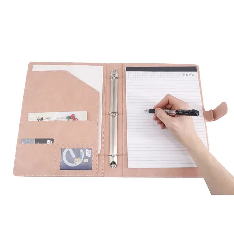 Profesi Pink A4 kulit Notebook Binder Padfolio Folder portofolio dokumen Organizer Folder konferensi dengan 3 cincin binder