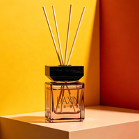 Bouteille diffuseur en verre ambré carré avec bouchon en bois noir, récipient vide pour diffuseur, flacon de parfum d'ambiance, logo personnalisé