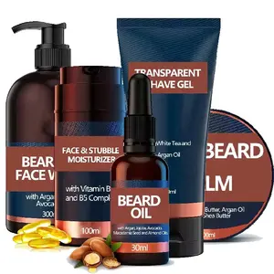 Men Beard Care Set Transparent Shave Gel Soft Beard Balm Face Wash Oil And Moisturizer Men's Beard Growth Kit