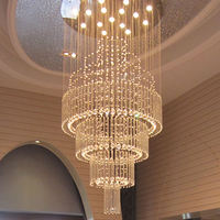 Lustre LED moderne de luxe pour grand hall d'hôtel, suspension en cristal à étages sur mesure pour villa, plafond haut, escalier suspendu