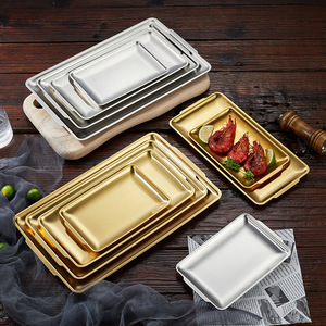 Korean Style Rectangular Serving Tray 304 Stainless Steel Food Grade Gold Silver For Snack Sushi Dessert Barbecue - Product Image 4