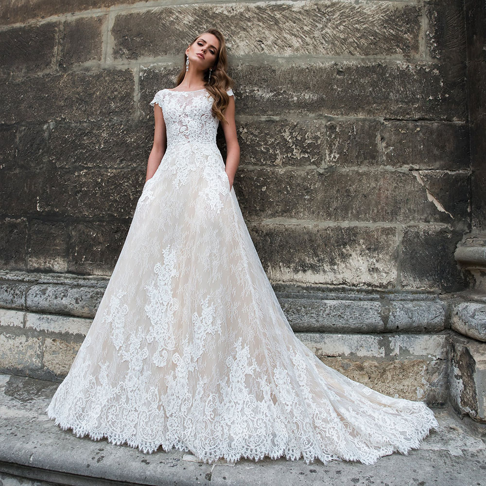 beaded applique wedding dress A-line Off-the-shoulder Applique Beaded Wedding Dress Rustic Wedding G –  SELINADRESS main image 0