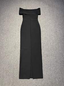 Vestidos Maxi Elegantes para Mulheres em Preto com Bandagem, Vestido de Festa Off the Shoulder para Casamento, Vestidos de <span class=keywords><strong>Prom</strong></span> com Detalhes em Pedraria - Product Image 4