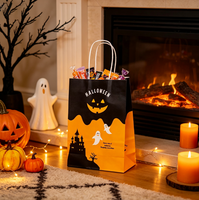 Sac en papier d'Halloween personnalisé avec logo imprimé, sac cadeau en papier kraft pour bonbons, idéal pour les fêtes, emballage de courses, vente en gros