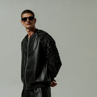 Veste de baseball décontractée et élégante pour homme, personnalisée, écologique, avec broderie florale et cuir gaufré, coupe ample