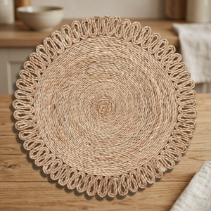 Bestseller Handcrafted Jute Cloth Placemat Striped Outdoor Table Mat Natural Gold 30cm DIA for Home Wedding Hotel Use Crocheted - Product Image 3