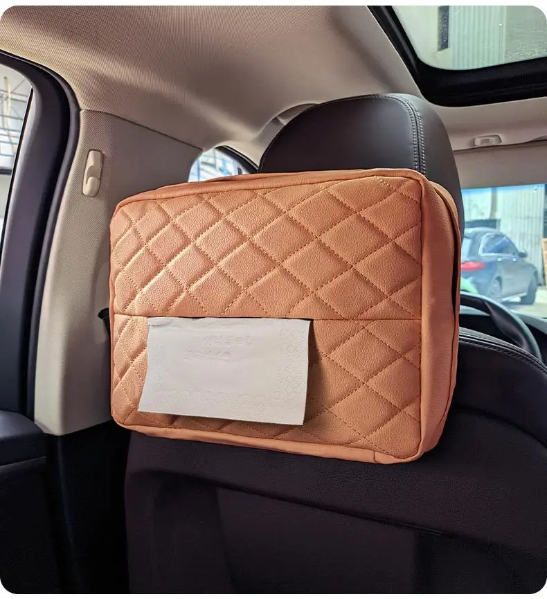 DS2944 Kunstleder-Tüchleinbox-Abdeckung für Auto-Rücksitz-Wandfleischhalter mit elastischem Band Papierhandtuchhalter Auto-Tuttüchehalter