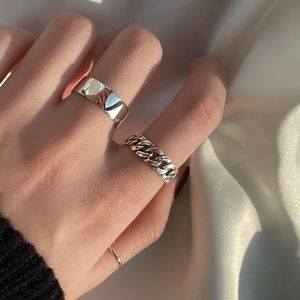 BASQUESUN Bague de doigt ouverte en argent sterling oxydé, chaîne <span class=keywords><strong>gourmette</strong></span> de 6 mm, style <span class=keywords><strong>motard</strong></span>, taille ajustable unisexe - Product Image 5