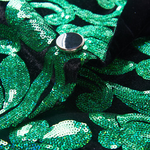 Costumes deux pièces printemps automne pour hommes blazers à paillettes en velours vert à paillettes florales blazers de <span class=keywords><strong>mariage</strong></span> veste de costume pour <span class=keywords><strong>DJ</strong></span> et chanteurs - Product Image 5