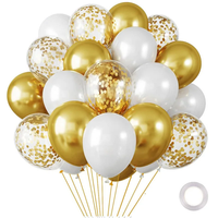 30 ballons blancs et dorés de 10/12 pouces, ballons blancs nacrés, ballons à confettis dorés pour anniversaires, mariages, fêtes