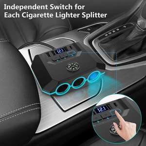 12V Car <b>USB</b> Charger <b>Adapter</b> 4 Port Fast Charging Hub with LED Display <b>Bluetooth</b> Audio for Vehicle Dashboard - Product Image 2