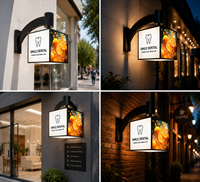 Boîte lumineuse murale LED double face en PVC pour extérieur/intérieur avec bras incurvé, personnalisable, pour enseigne de magasin ou de bureau
