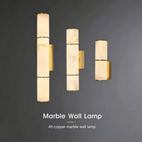 Lampe murale LED minimaliste moderne pour chambre d'hôtel, salon, salle de bain, restaurant, chambre à coucher - Luminaire de chevet en albâtre naturel et cuivre