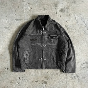 Veste en jean pour homme, design tendance, haute qualité, vintage, avec fermeture éclair et boucle de pompier, en denim délavé, personnalisable - Product Image 1