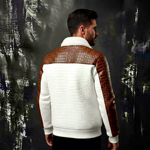 Men's Genuine <b>Leather</b> <b>Jacket</b> Breathable Quick Dry Stand Collar Full-Zip <b>Winter</b> Casual Durable Outerwear - Product Image 1