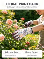 Sarung Tangan Berkebun Wanita HAIYI Fashion Bermotif Bunga, Sarung Tangan Pelindung Telapak Tangan Ungu yang Tahan Lama untuk Menanam, Memangkas, dan Perawatan Kebun