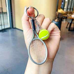 Custom Logo Printed Fashionable <b>Creative</b> Mini Fan Simulation Tennis Racket Set Keychain Pendant Hot Selling Sports <b>Gift</b> Keychain - Product Image 4