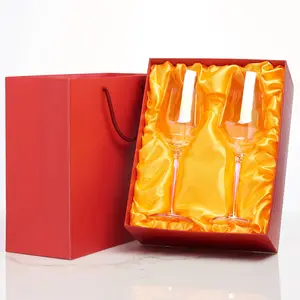 Emballage de luxe pour verres à vin, 20 pièces, couleur Champagne rouge, Satin/mousse/papier, insertion avec couvercle, boîte cadeau en papier
