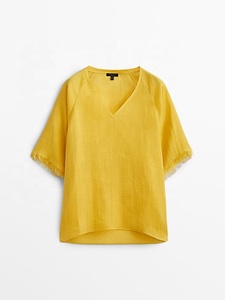 <span class=keywords><strong>Camicia</strong></span> in lino a maniche lunghe con frange <span class=keywords><strong>senape</strong></span> Tong Rui <span class=keywords><strong>donna</strong></span> - Product Image 2