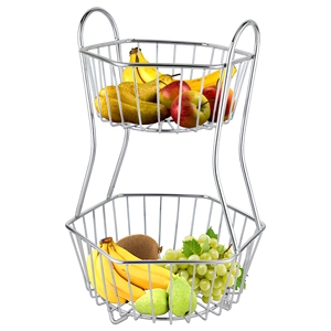 Corbeille à fruits à 2 niveaux en acier inoxydable, support de rangement pour légumes, organisateur de comptoir de cuisine, support de table à manger - Product Image 1
