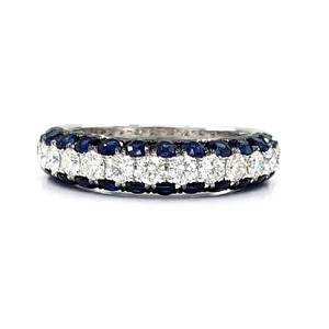 Bague de mariage OEM classique et fiable en or blanc massif 18 carats avec saphir, sertie sur 3 rangs, pour femme, idéale pour les fêtes - Product Image 1