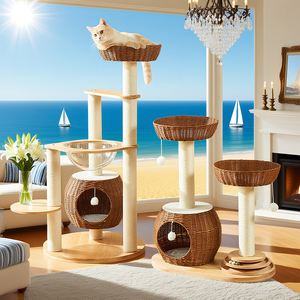 Grosir rumah kucing tenun bingkai sarang kucing memanjat rak anyaman rotan mebel pohon sarang pohon kucing kucing kucing menggaruk Posting - Product Image 6