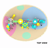 Équipement de jeu pour enfants sur le thème de l'espace, avec structure de jeu vaisseau spatial, tour de fusée, toboggans droits à trois voies, passerelle en maille et toboggans spirales jumeaux