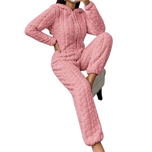 <strong>Women</strong> <strong>Fluffy</strong> Coral Fleece Hooded <strong>Onesie</strong> Pajamas Winter Warm Loungewear With Convenient Zipper for Indoor Outdoor Homewear - Product Image 5